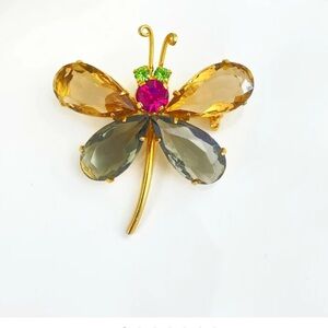 Elegant Gold Butterfly Brooch with Multicolor Gemstones made in Austria
